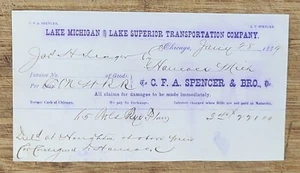 1889 Billhead Chicago Illinois Lake Michigan Lake Superior Transport Spencer Bro - Picture 1 of 1