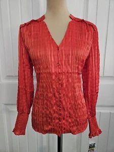 Nanette Lepore gestreifte Lurex-Bluse in Safran Sonne M Knopfleiste neu mit Etikett Top Karriere - Bild 1 von 10