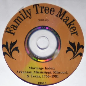 Broderbund Family Tree Maker Data CD # 5 Marriage Index AR MS MO TX 1766-1981 - Picture 1 of 3