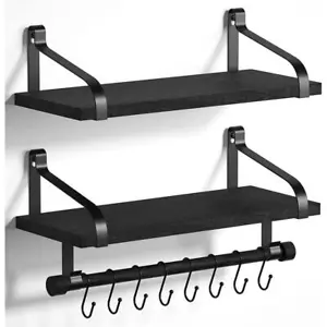 CUBILAN Floating Shelves 17.3? x 7.3? Wall Mounted Shelf Wood Black(set of - Picture 1 of 6