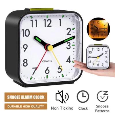 LED Desk Alarm Clock Nightlight Snooze Quiet No Ticking Battery Powered Bedroom - Image 1 of 4