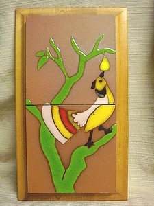 Handgefertigte Steinzeugfliesen & Holzplakette exotischer & bunter Vogel - Mexiko - Bild 1 von 10