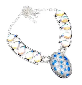 Cute Speckled Stone Rainbow Fire Topaz Handmade Choker Necklace Jewelry 54 Gms - Picture 1 of 2