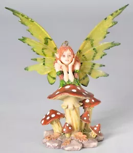 Flower Fairy Resting On Toadstool Ornament Figurine Hanging Resin 6.5" Tall 2006 - Picture 1 of 10