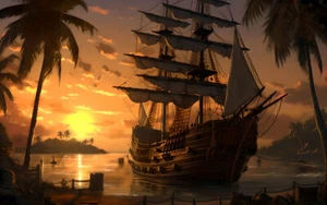 Artwork Pirates Ship Boat Oil Painting Printed On Canvas Wall Art Home Decor 060 - Picture 1 of 7