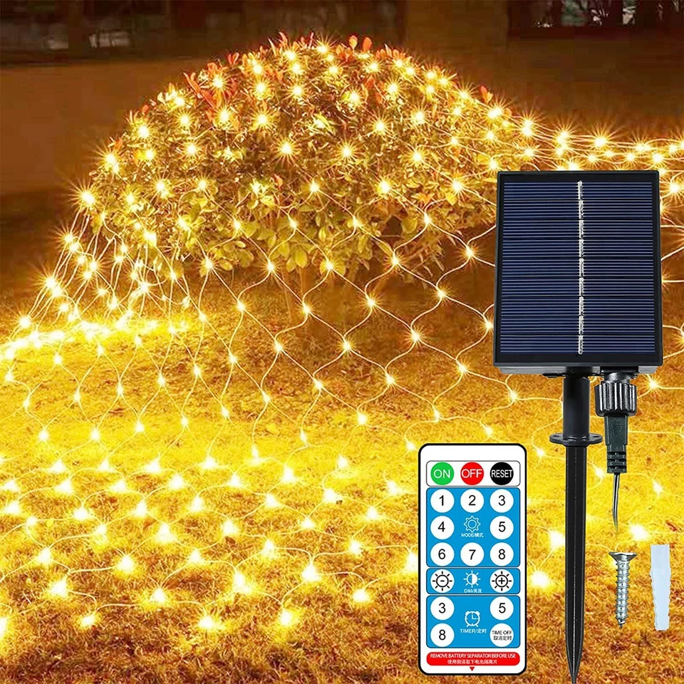 Solar LED Lights Net Mesh Fairy String Light Xmas Halloween Party Outdoor Decor - Image 1 of 4