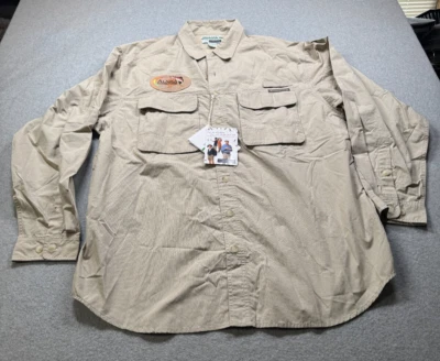 Exofficio Bugs Away Mens Baga L/S Shirt XL Khaki Alaskan Rainbow Lodge on Front - Image 1 of 4