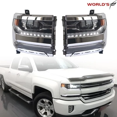 LED Headlight Frame For Silverado 1500 2016-2018 Chrome Housing Right+Left Side - Image 1 of 4
