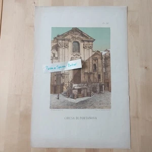 D'AMBRA NAPOLI ANTICA CROMOLITOGRAFIA 44x32  CHIESA DI PORTANOVA-IN COSMEDIN - Imagen 1 de 5
