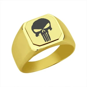 Skull Punisher Stainless Steel Signet Ring Engraved, Stainless Steel Signet R... - Picture 1 of 4