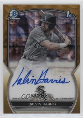 2023 Bowman Draft Chrome Prospect Gold Wave Refractor /50 Calvin Harris Auto - Image 1 of 2