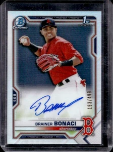 2021 Bowman Brainer Bonaci Chrome Auto 1st Refractor #193/499 Red Sox - Picture 1 of 2