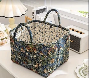 Chic Country Floral Cloth Canvas Storage Basket W/Handles Foldable - Picture 1 of 2