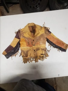 Giacca di pelle marrone bambino fronzoli patchwork vintage nativa - Foto 1 di 15