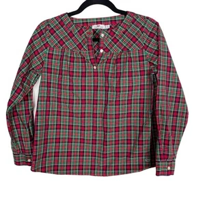 Vineyard Vines Girls Large L 14 Red Green Holiday Tartan Plaid Long Sleeve Top - Picture 1 of 8