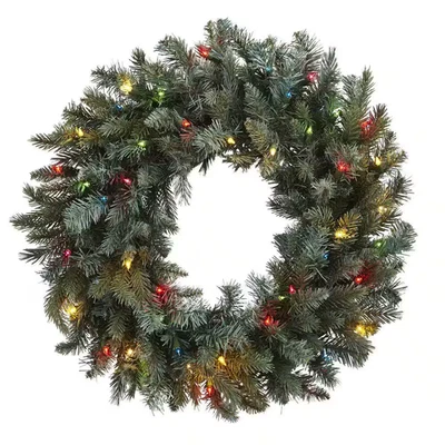 30 In. Pine Artificial Wreath with Colored Lights - Image 1 of 4