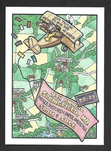 CARTOLINA RICK GEARY: BIPLANO CHE VOLA AL 1998 SPRINGFIELD, MO CARTOLINA SPETTACOLO - Foto 1 di 2