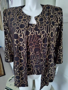 Alex Evenings Jacket And Tank 2-Piece Set Gold Sequined Black Size XL New Tags - Picture 1 of 11