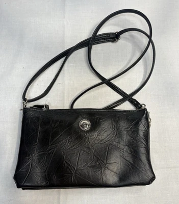 Stone Mountain Black Leather Crossbody Purse Organizer Bag 8.5”x6” Zip Pockets - Image 1 of 4
