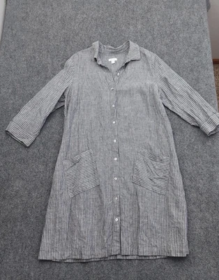 J Jill Love Linen Shirt Dress womens Medium Gray Pinstripe Button Front Pockets - Image 1 of 4