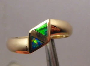 Opal inlay Ring , solid 14 k Yellow Gold , Size 7 1/4 - Picture 1 of 7
