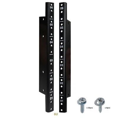 Sound Town 2-pack 6U Rack Rails, Black Powder Finish, with Screws (ST-RR-06U)