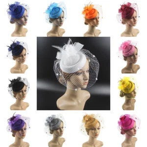 Femme Chapeau Bibi 20s 50s Casemate Avec Voile Mariage Mariée Coiffe Diadème - Picture 1 of 21