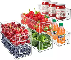6 Pack Clear Plastic Storage Bin Container Set - Pantry Freezer Fridge Organizer - Picture 1 of 7