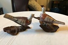 Exquisite Antique Chinese Cloisonné Grouse Birds Pair on Free Form Wood