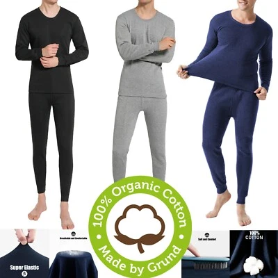 Mens Winter Ultra-Soft Fleece Lined Thermal Top & Bottom Long John Underwear Set - Image 1 of 4