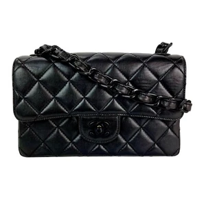 Chanel Vintage Quilted Lambskin Black Resin Chain Small Classic Single Flap EBAY - Picture 1 of 14