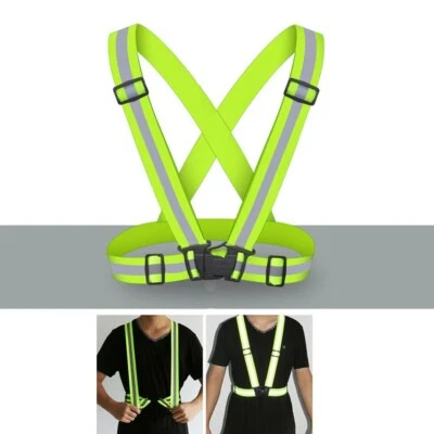 High Visibility Suspenders Reflective Harness Belt Strap Traffic Sash Neon Green - Image 1 of 2