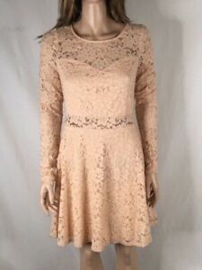 Women's NWOT Material Girl Long Sleeve Lace Dress Peach Size L