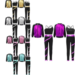 Kids Girls Outfit Long Sleeve Suit Workout Set Jacket Costume Modern Swimwear - Picture 1 of 50