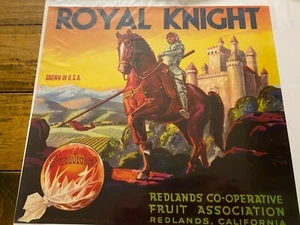 Etiqueta de caja de colección Royal Knight Oranges Redlands, California sin usar - Imagen 1 de 1