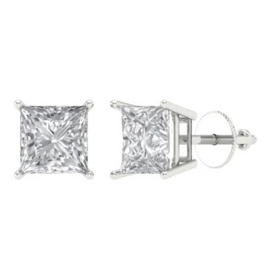 3.0 ct Princess Cut Solitaire Stud anniversary Earrings 14k White solid Gold - Image 1 of 4