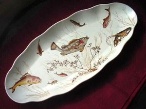 Vtg Melamine Waverly Products 23" Serving Tray Salmon Fish Crab Nice Cond - Picture 1 of 6