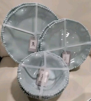 Rachel Ashwell 12 шт. ЗУБЧАТЫЕ ЖЕМЧУЖНЫЕ ОБЕДЕННЫЕ САЛАТНЫЕ ТАРЕЛКИ МИСКИ синий меламин НОВЫЕ - Изображение 1 из 4