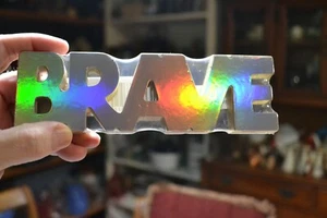 ~ FREE STANDING REFLECTIVE SILVER WORD BRAVE HOME DECORATIVE COLLECTIBLE 7 X 2 ~ - Picture 1 of 6