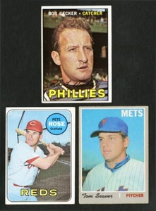 1967 TOPPS 326 BOB UECKER 1969 120 PETE ROSE 1970 O-PEE-CHEE 300 TOM SEAVER CARD - Picture 1 of 2