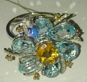 45 EDELSTEIN 38 DIAMOND CITRIN 6 TOPAZ Ring Luxus Geschenk!   NEU - Bild 1 von 12
