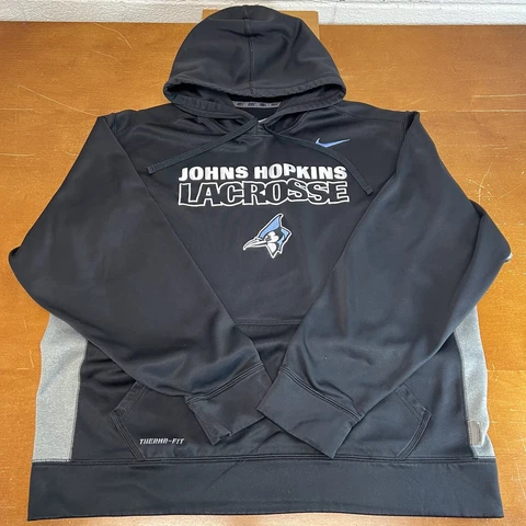 Johns Hopkins Blue Hats Hoodie Mens XL Black Lacrosse Therma Fit Pullover Nike Cover