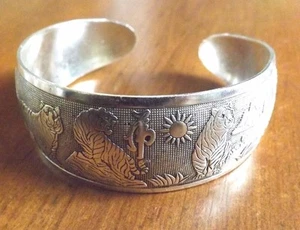 bracelet argenté largeur 25 mm tigres - Picture 1 of 2