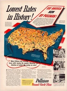 Print Ad Pullman Railroad Train Car 1940 Map Full Page Magazine 10.5"x13.5" - Picture 1 of 1