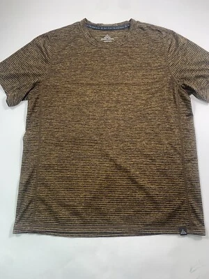PrAna Shirt Mens Small Striped Short Sleeve Casual Crew Neck Brown - Image 1 of 4