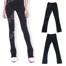 Ice Skating Dress Pants Compression Crystal Leggings Black Girls Tights