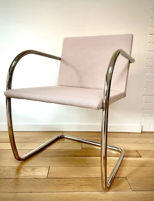 (1) Silla Knoll Brno con almohadilla delgada anterior a 1972 de Van Der Rohe con tela Knoll nueva Foto 1 de 4