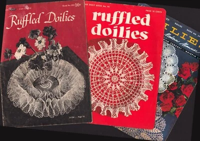 Doilies Lot of 3 Pattern Booklets Vintage Ruffled Knitted Irish Crochet Hairpin - Image 1 of 4