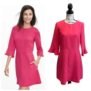 Vestido Banana Republic Flutter Manga 3/4 Rosa Talla 8 Barbie Bolsillos Oficina - Imagen 1 de 10