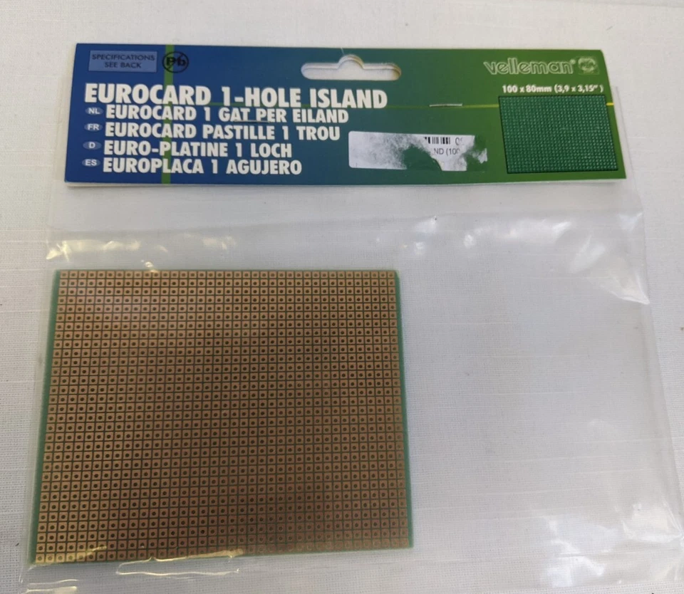 Velleman ECS1/2 1-Hole Island Eurocard, 10 x 8 cm, FR4 - Image 1 of 1